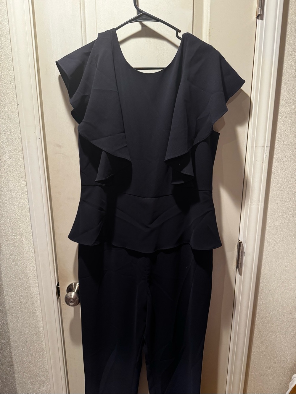 ANTONIO MELANI Black Ruffle Peplum Jumpsuit